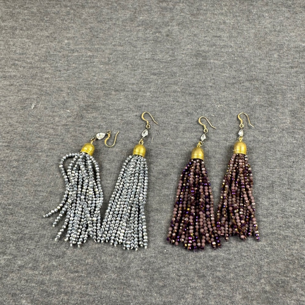 Sparkling Tassel Drop Earrings Crystal Beaded Dangle Gold Tone‎